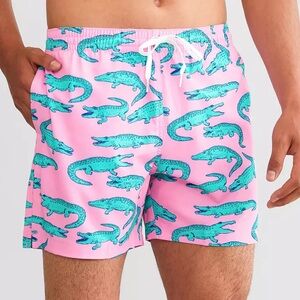 Chubbies Pink and Teal Alligator Swim Trunks
